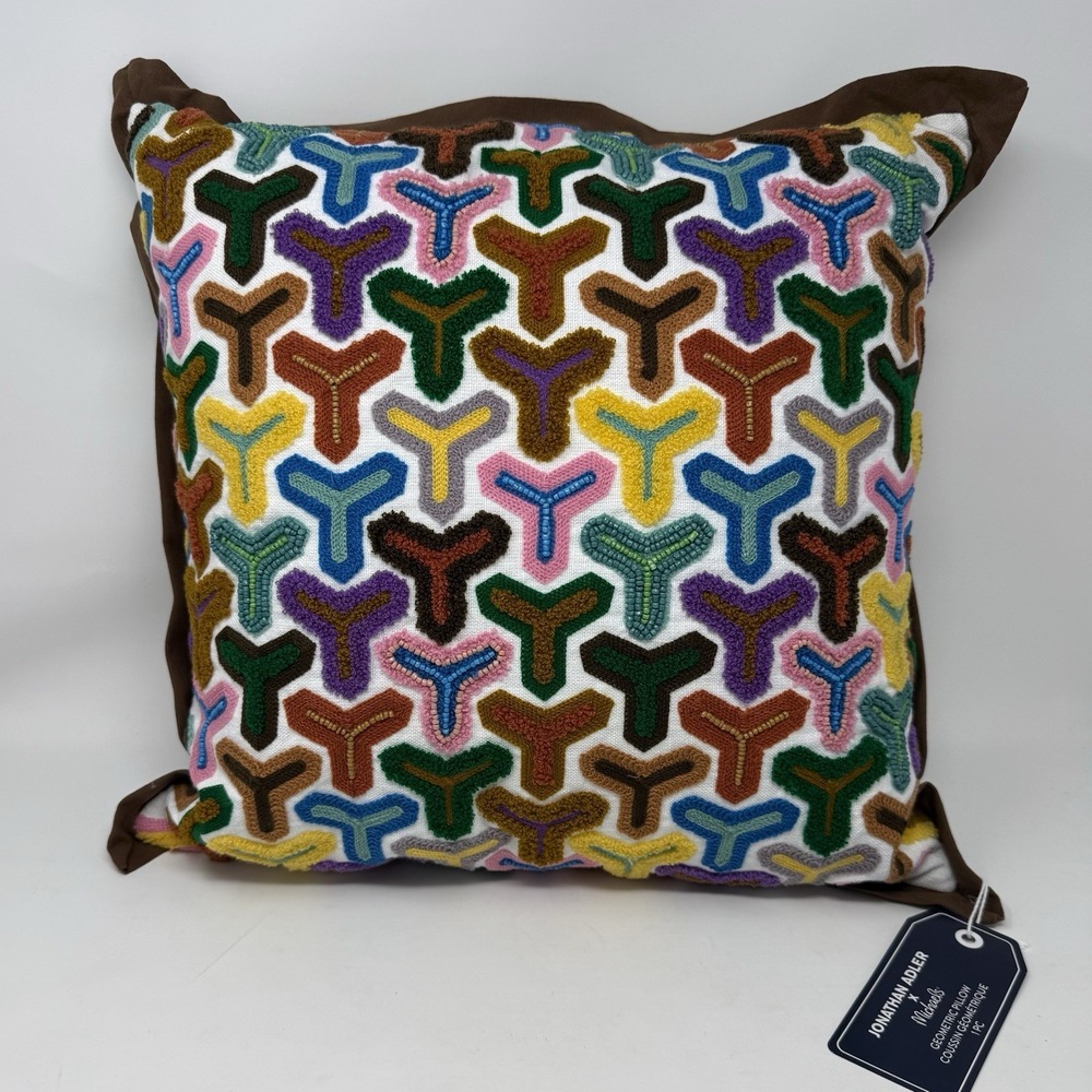 Jonathon Adler Geometric Embroidered Beaded Multicolor Pillow NWT